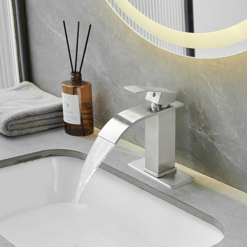 Waterfall Single Hole Single-Handle Low-Arc Bathroom Faucet, Brushed Nickel