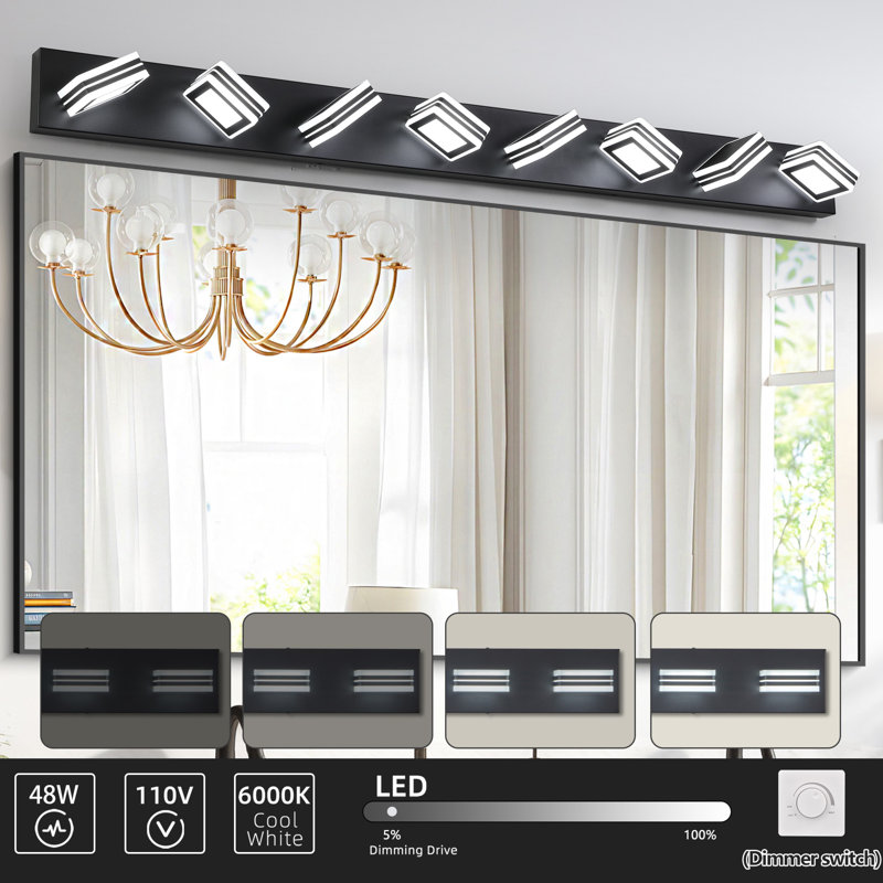 8-Light LED Vanity Light with Acrylic Shades, Black