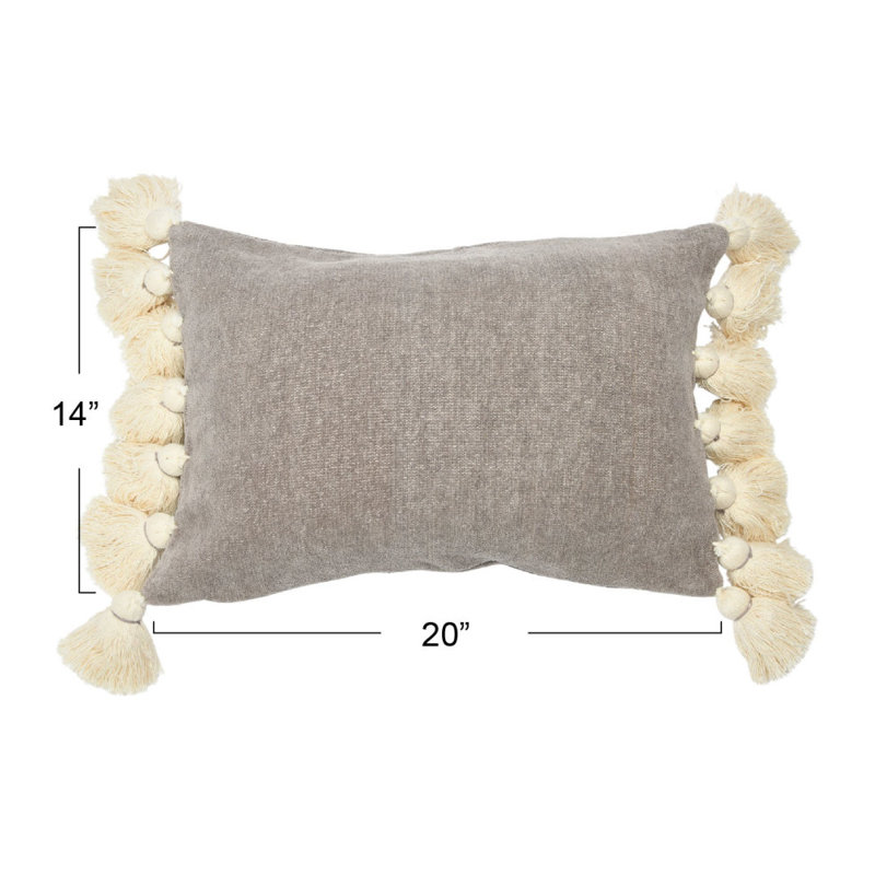  Housse de coussin rectangulaire 100% coton et insert, gris, 12 po x 27 po