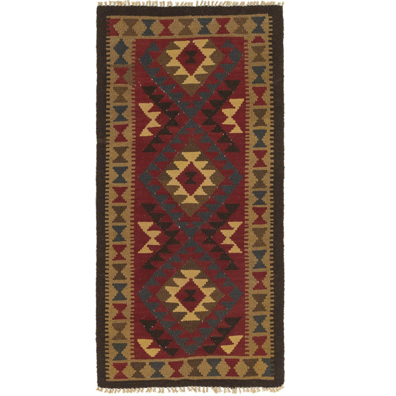 Tapis de la surface en laine rouge/brune 3 pi 2 po x 6 pi 5 po one-of-kind à la main noué la Lorain