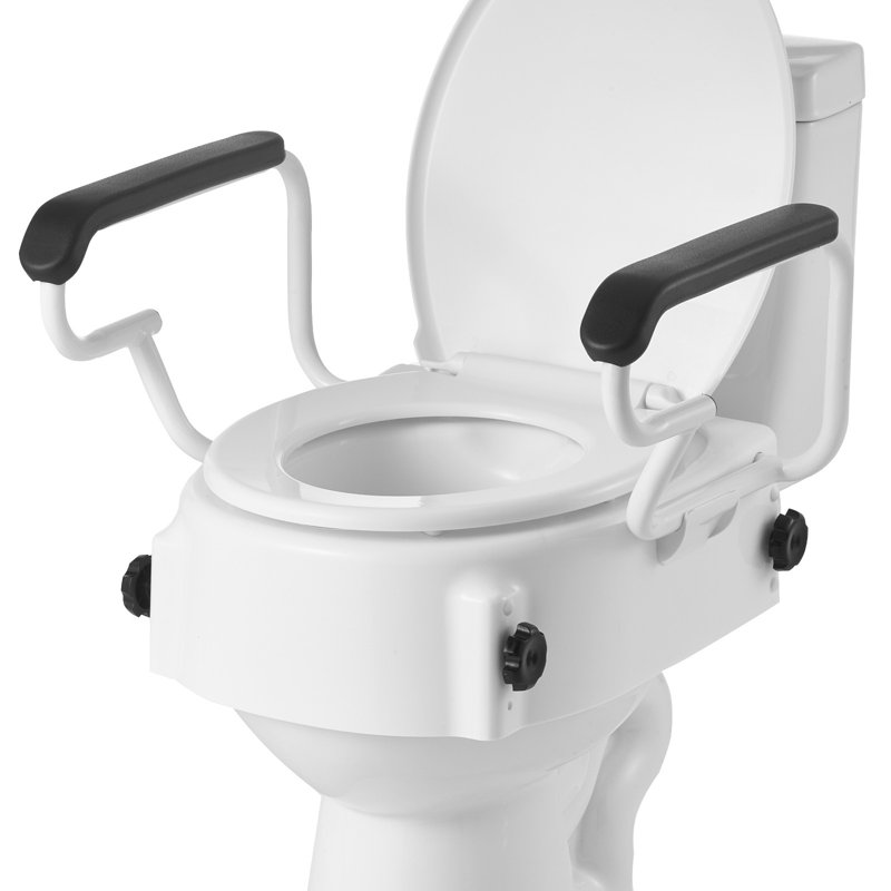 Raised Toilet Seat with Arms, 300 lbs Load Capacity, 3-Level Adjustable Height, Widened Commode Elevated Toilet Seat Riser with Padded Handles for Seniors, Elderly, Handicap, Disabled, Adults
