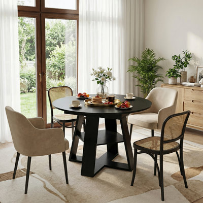 Table de salle à manger extensible ronde pour 4 à 8 personnes, table de salle à manger ovale de cuisine moderne avec feuilles amovibles peu encombrantes, base en bois avec tablette de rangement pour le salon de la cuisine