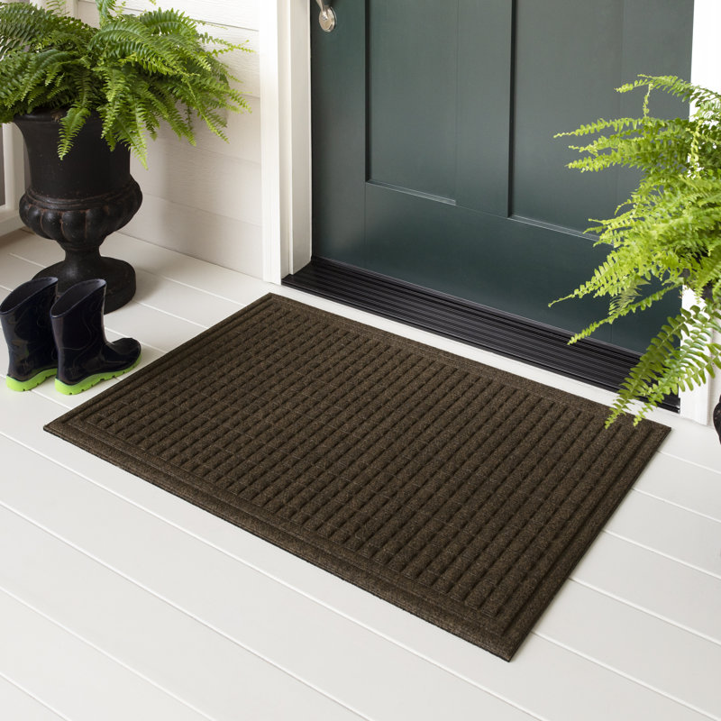 Caire Grid Impressions Recycled Rubber All Weather Outdoor Door Mat, Brown, 2' X 3'