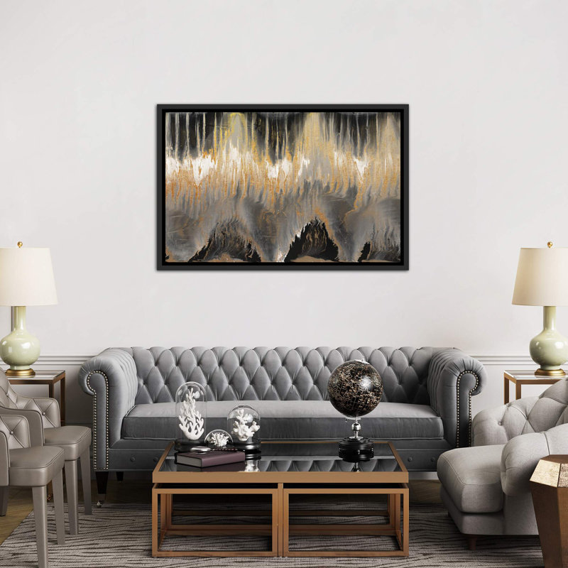« chevron revisited-gold » par blakely ring ring-print, Toile avec cadre noir, H 26 po x l 40 po x 1,5 po