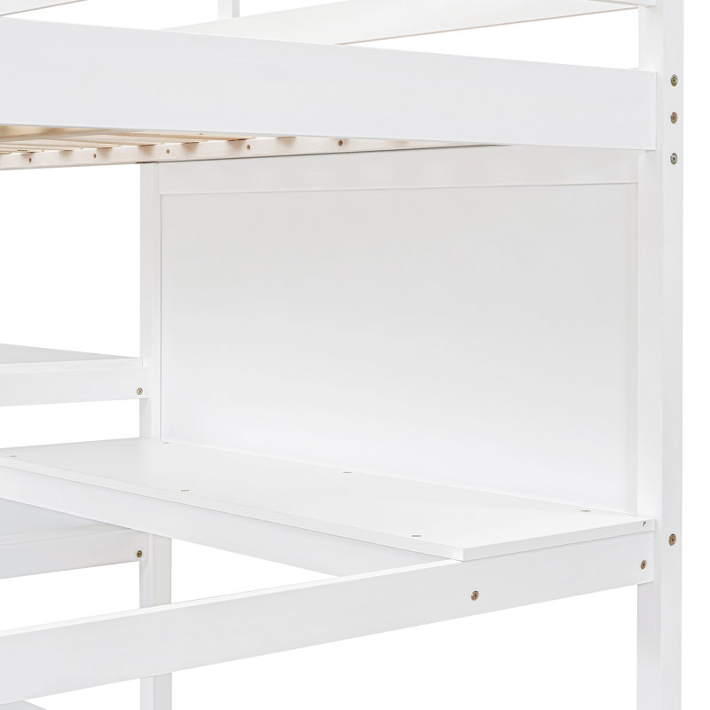 Lit mezzanine double en bois, Blanc