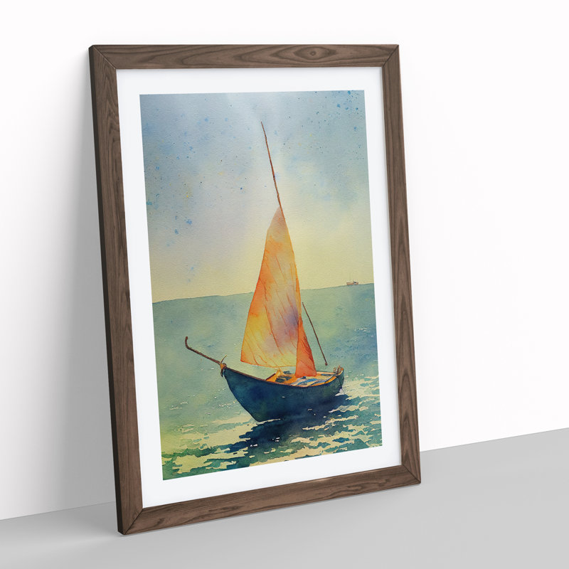 Boat Watercolour - Single Picture Frame Painting, 46cm H x 34cm W x 2cm D, Walnut