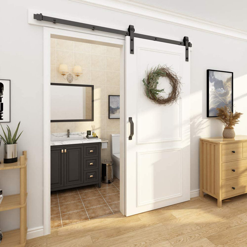 Matte Black Steel Sliding Single Barn Door Hardware Kit, 168 in.