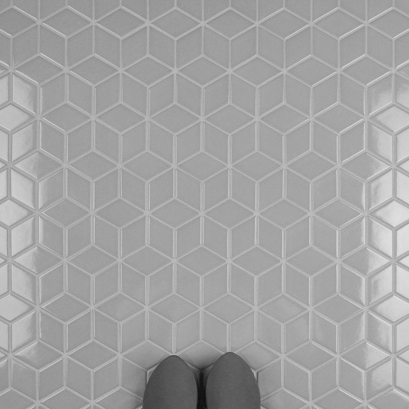 Metro Rhombus 10-1/2 " x 12-1/8 " Porcelain Mosaic Floor & Wall Tile, Glossy Light Gray