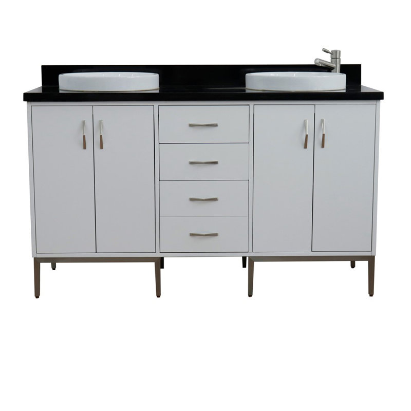 Ensemble de meuble-lavabo double 61 po Aashirya, Noir