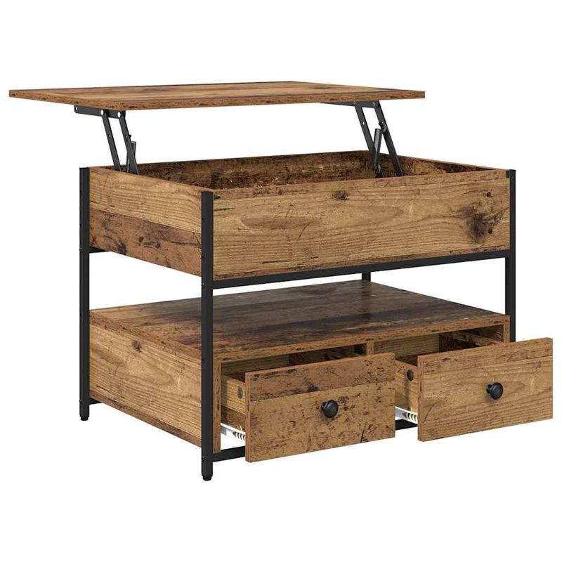 Lift Top Coffee Table with Storage, 54.5cm. H x 70cm. L x 50cm. W, Old Wood