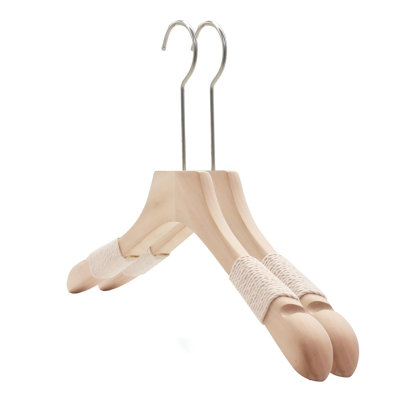 Solid Wood Anti-Slip Flocked Hangers With Rope Design – Thickened Wooden Clothes Hangers For Home Use