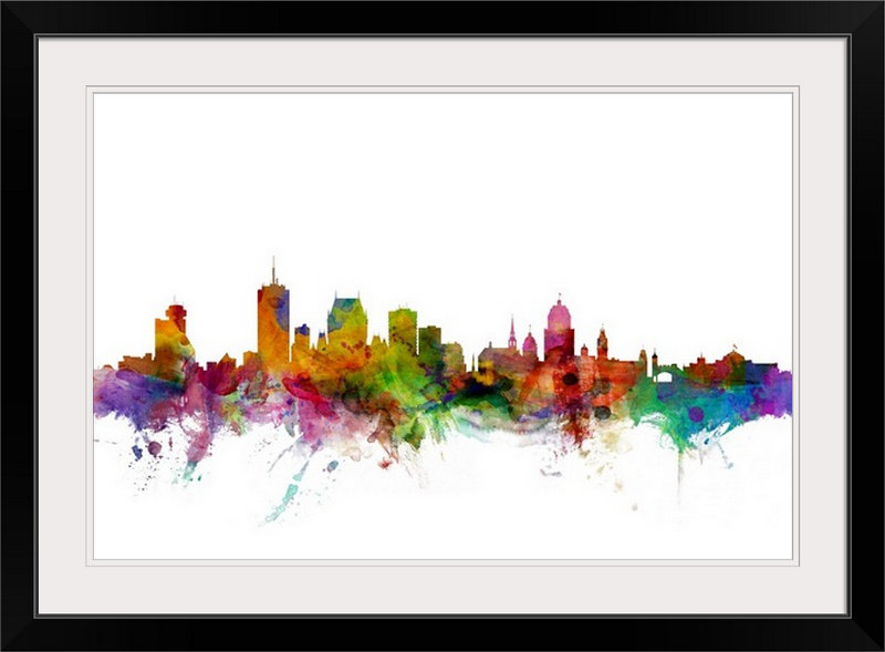 «Québec Canada Skyline» par Francy, impression, Cadre noir, H 24 po x l 32 po x P 1 po