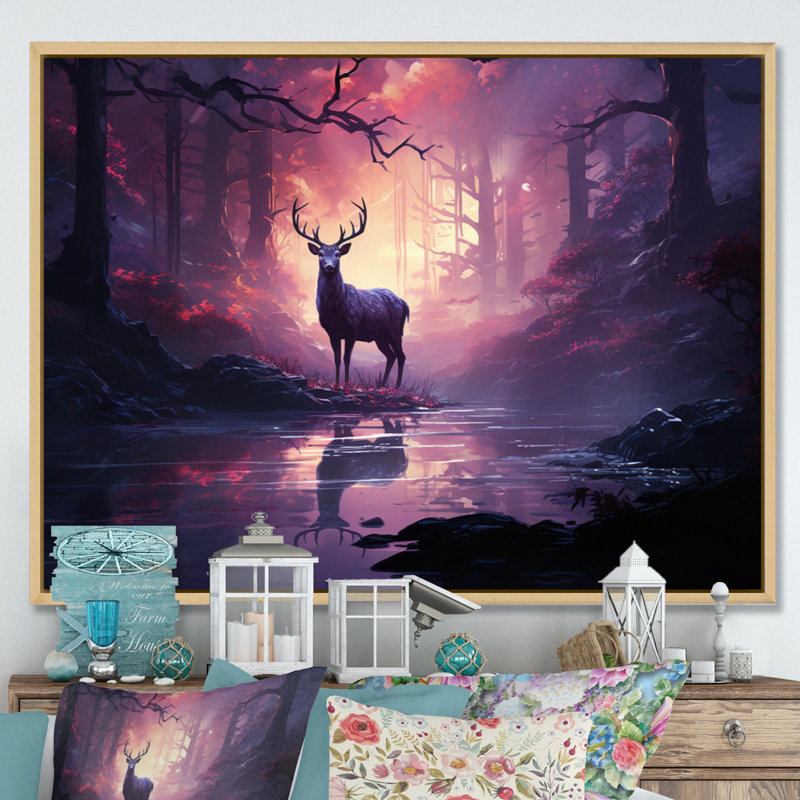 Deer Whispering Mist II - impression, H 30 po x l 40 po x P 1,5 po, Cadre naturel flottant