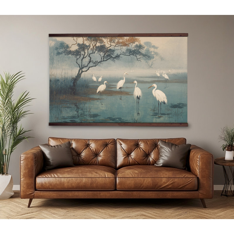 «Herons in Marsh Landscape», art mural sur toile, H 45 po x l 73 po