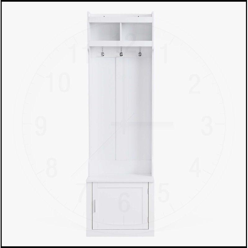 Arbre d'entrée minimaliste avec armoire et 6 crochets, banc de rangement multifonctionnel pour petits espaces, blanc, Blanc