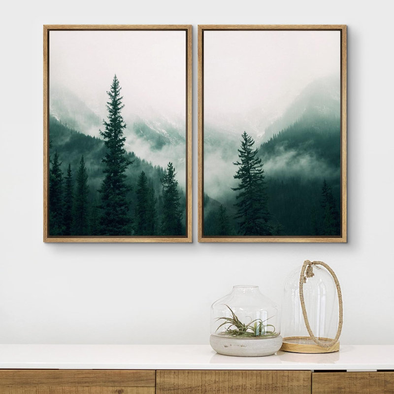 «Dark Mountain Range Tree Forest Mist Nature Landscape», impression sur toile, 2 pièces, H 24 po x l 32 po x P 1,5 po