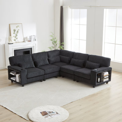 102.75*102.75" L-Shaped Modular Sectional Sofa, Modern Urias Sectional Sofa, Arm With Storage With Cup Holder 5-Seat Convertible Sectional Sofa For Living Room, Bedroom, Lounge And Projection Room