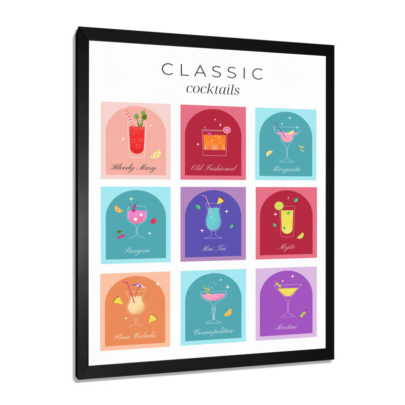 Art mural classique - Cocktail classique, Cadre photo noir simple, H 20 po x l 12 po