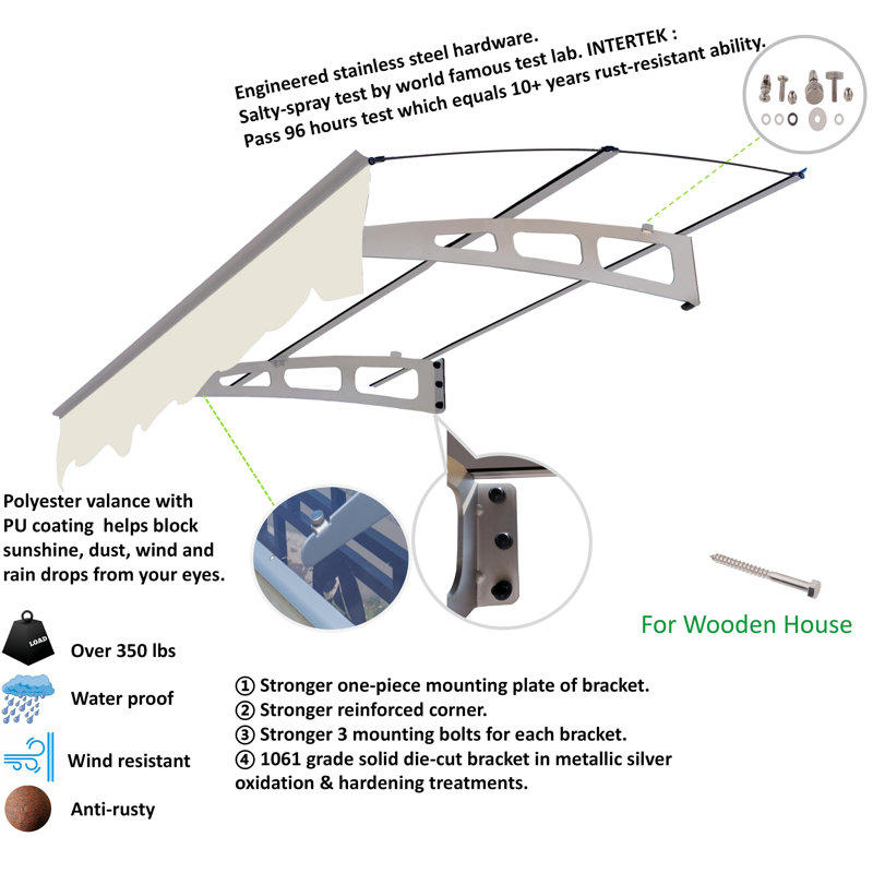 Polycarbonate Cover Windows And Doors Awning With Aluminum Alloy Frame Block The Rain Snow, Clear, 7" H x 59" W x 34" D
