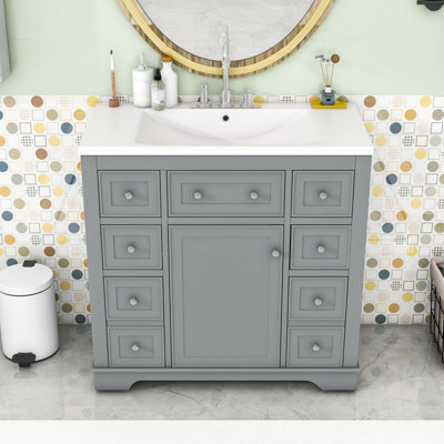 Miryea 36 " W Freestanding Standard Free Standing 1 Single Vanity Bathroom Vanity With Ceramic Top