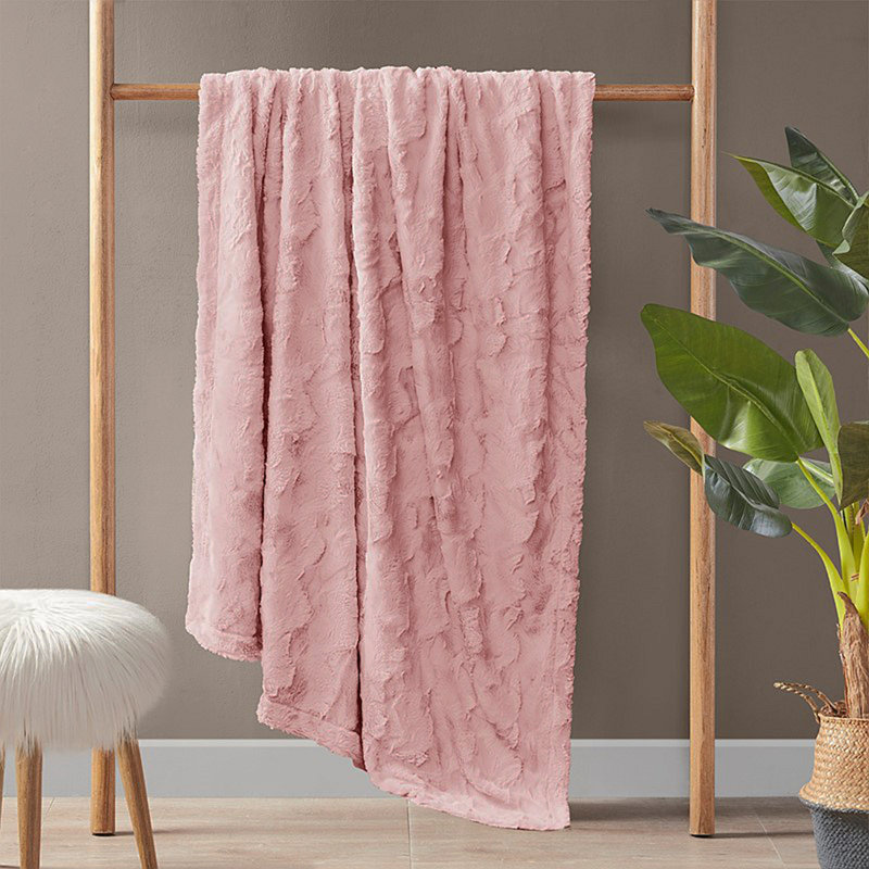 1PC 108X90" Faux Fur Blanket, 107.99" L x 89.99" W, Blush