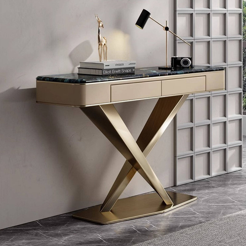 Console légère en métal de style luxueux., 33.4" H x 47.2" W x 13.7" D, Doré
