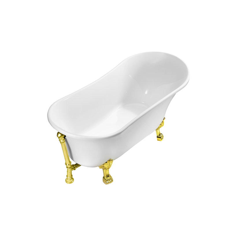 59" Streamline Clawfoot Soaking Acrylic Bathtub, Polished Gold, Polished Gold