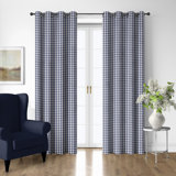 Walker Check Indigo/Ivory Cotton Grommet Top Drapery Panel Set of 2