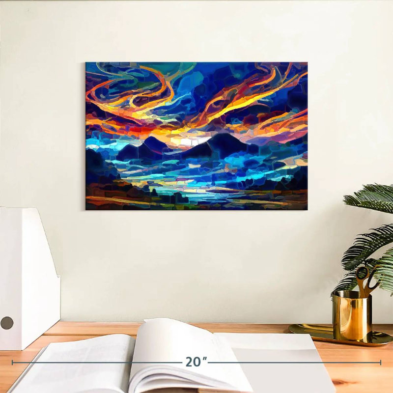 Abstrait coucher de soleil abstrait - reproduction sur toile tendue, H 8 po x l 12 po x P 1 po