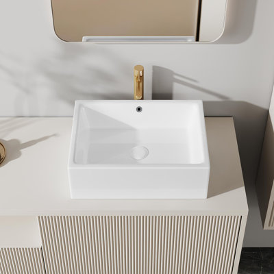 Dublin 510mm x 310mm White Rectangular Countertop Basin Bathroom Sink with Overflow