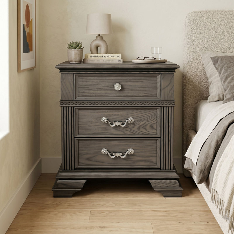 Adames Solid Wood 2-Drawer Nightstand, Gray