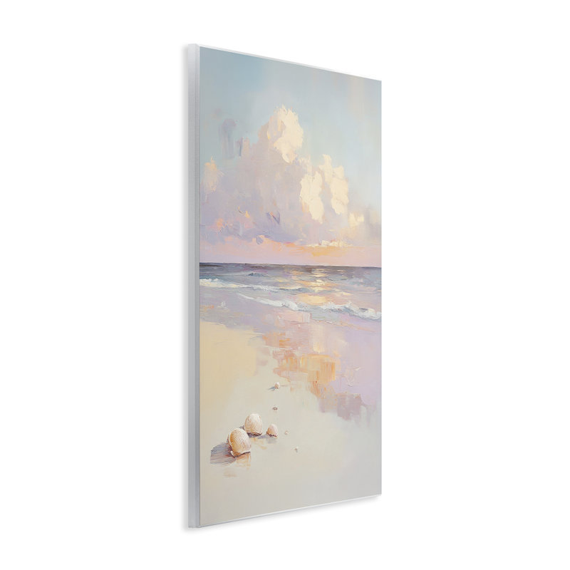 Plaque murale pastel coucher de soleil sur coquillages, design par Sissi et Seb, 19 x 13