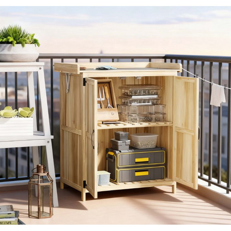 Wooden Potting Bench With 2 Doors, Light Oak