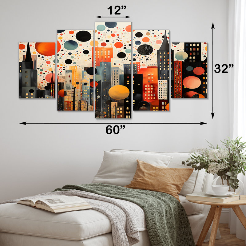  «Orange Bubble Cityscape Art Deco III - City Art Deco Multipanel Wall Art