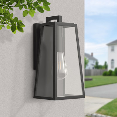 1-Light 14'' Iron And Glass Outdoor Wall Lantern With Dusk To Dawn