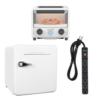 Dorm Room Kitchen Kit With 1.6-Cu. Ft. Retro Mini Fridge, Stainless Steel Mini Toaster & 6-AC Outlet Power Strip With 3-Ft. Cord