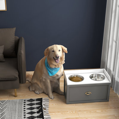 Large Elevated Dog Bowls With Storage, Raised Dog Bowl Stand, Gray