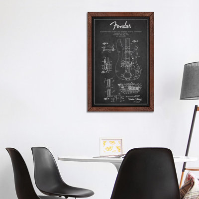 Guitar Charcoal Patent Blueprint 1 Piece Floater Frame Wall Art on Canvas
