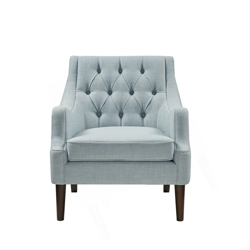Button Tufted Accent Chair, Dusty Blue