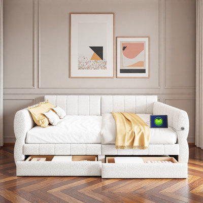 Upholstered Daybed With Usb And 2 Drawers