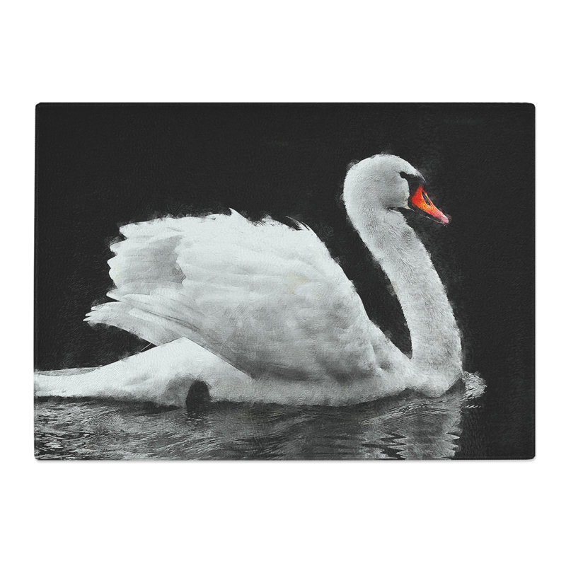 Tempered Glass Swan Swimming Painting Chopping Board, 28.5 cm x 39 cm