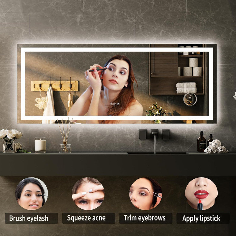LED Bathroom Mirror with Lights, Dimmable Anti-Fog Smart Vanity Mirror with Memory Function