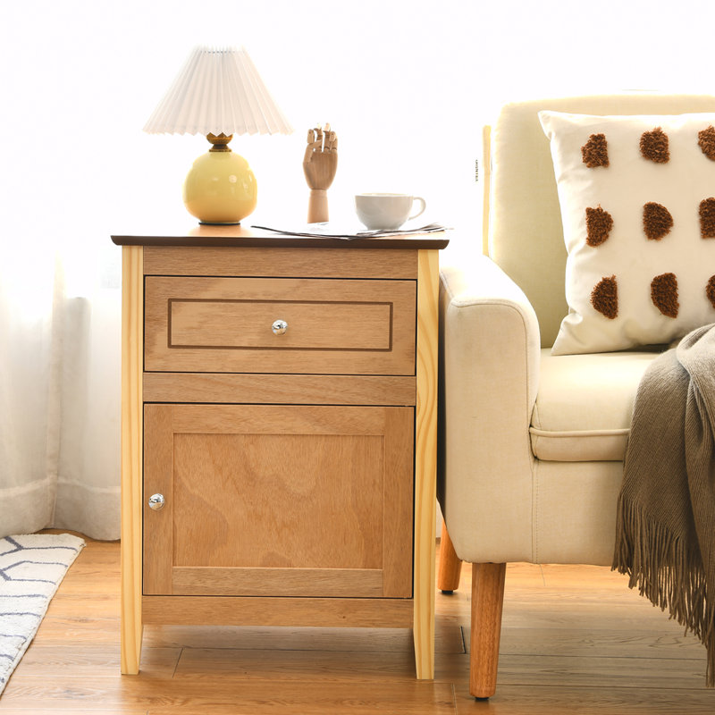 Bourrache Wooden Nightstand with Drawer and Cabinet, Brown