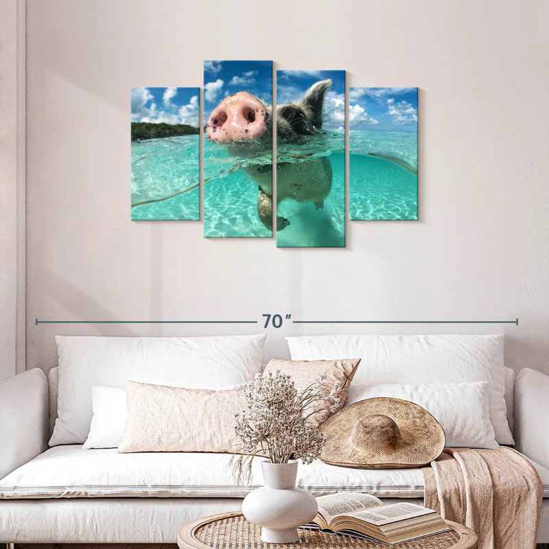 Swimming Pig, 27" H x 43" W