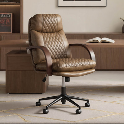 Mid-Century Diamond-Stitched 360° Swivel Office Chair