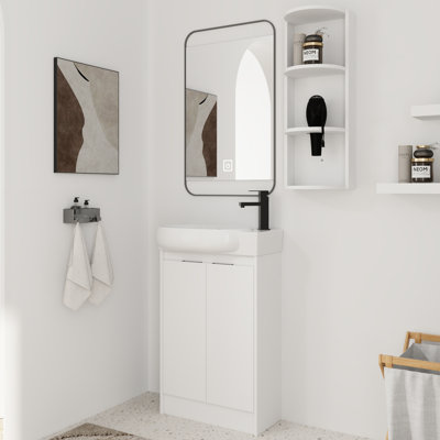 23'' Freestanding Single Bathroom Vanity with Ceramic Top With Floating Storage Rack