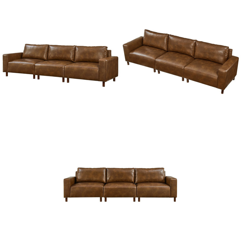 Courbes de style Mid-Century, cuir respirant, pieds en bois massif, assemblage sans outil de 30 minutes, pièce maîtresse à 3 places