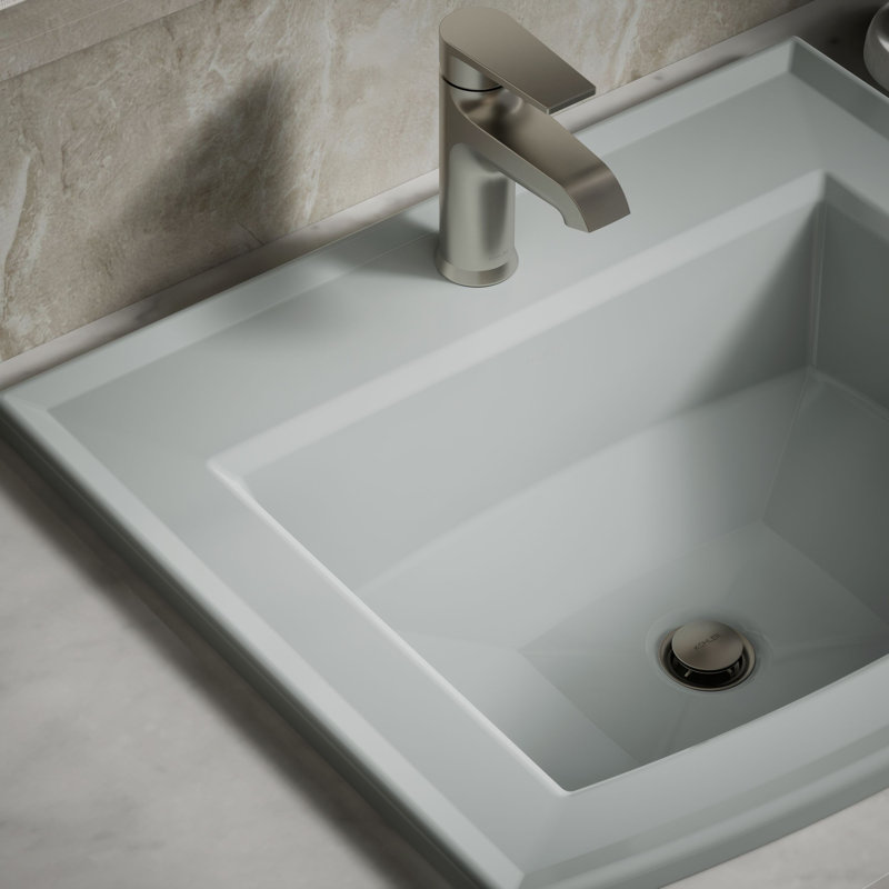 Archer® Vitreous China Rectangular Drop-In Bathroom Sink with Overflow, Single Hole , Ice Gray
