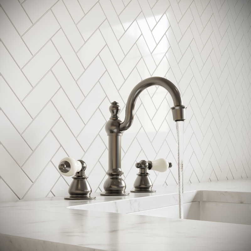 High Arc Torch Widespread Bathroom Faucet with Drain Assembly, Porcelain Lever, Brushed Nickel