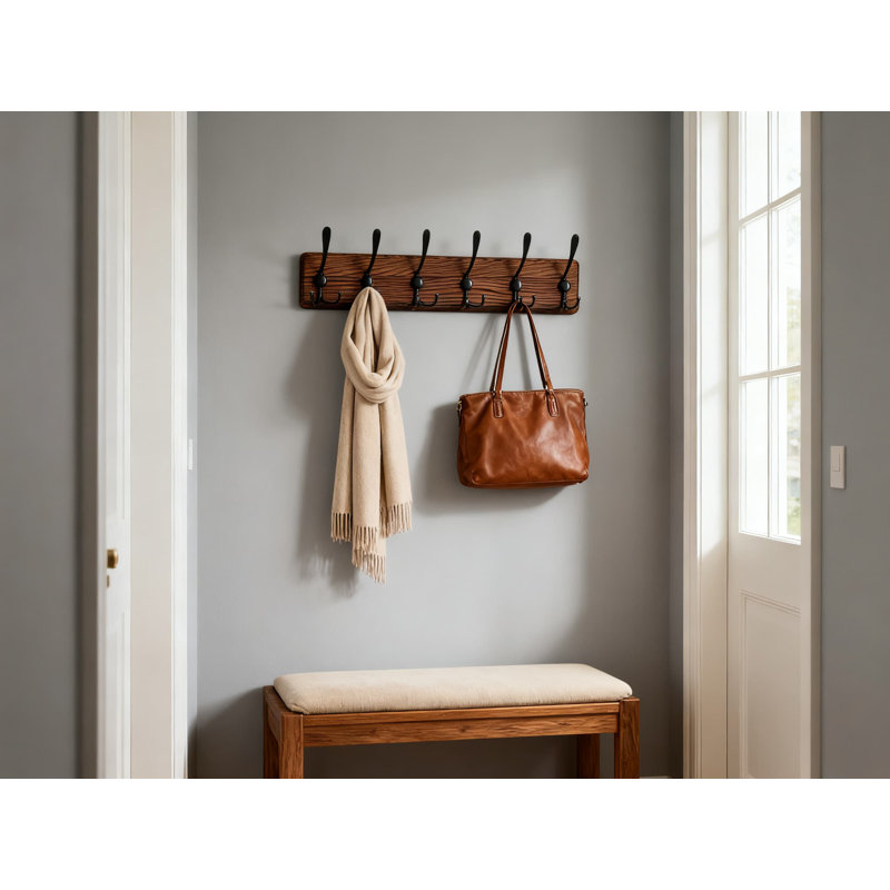Portemanteau mural rustique Planche de bois massif avec crochets robustes pour vestes Chapeaux Sacs à dos